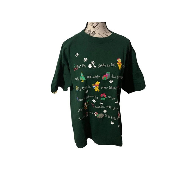 VTG Disney Winnie the Pooh Tigger Piglet Holiday Graphic T-Shirt Green Sz Large - Picture 1 of 14